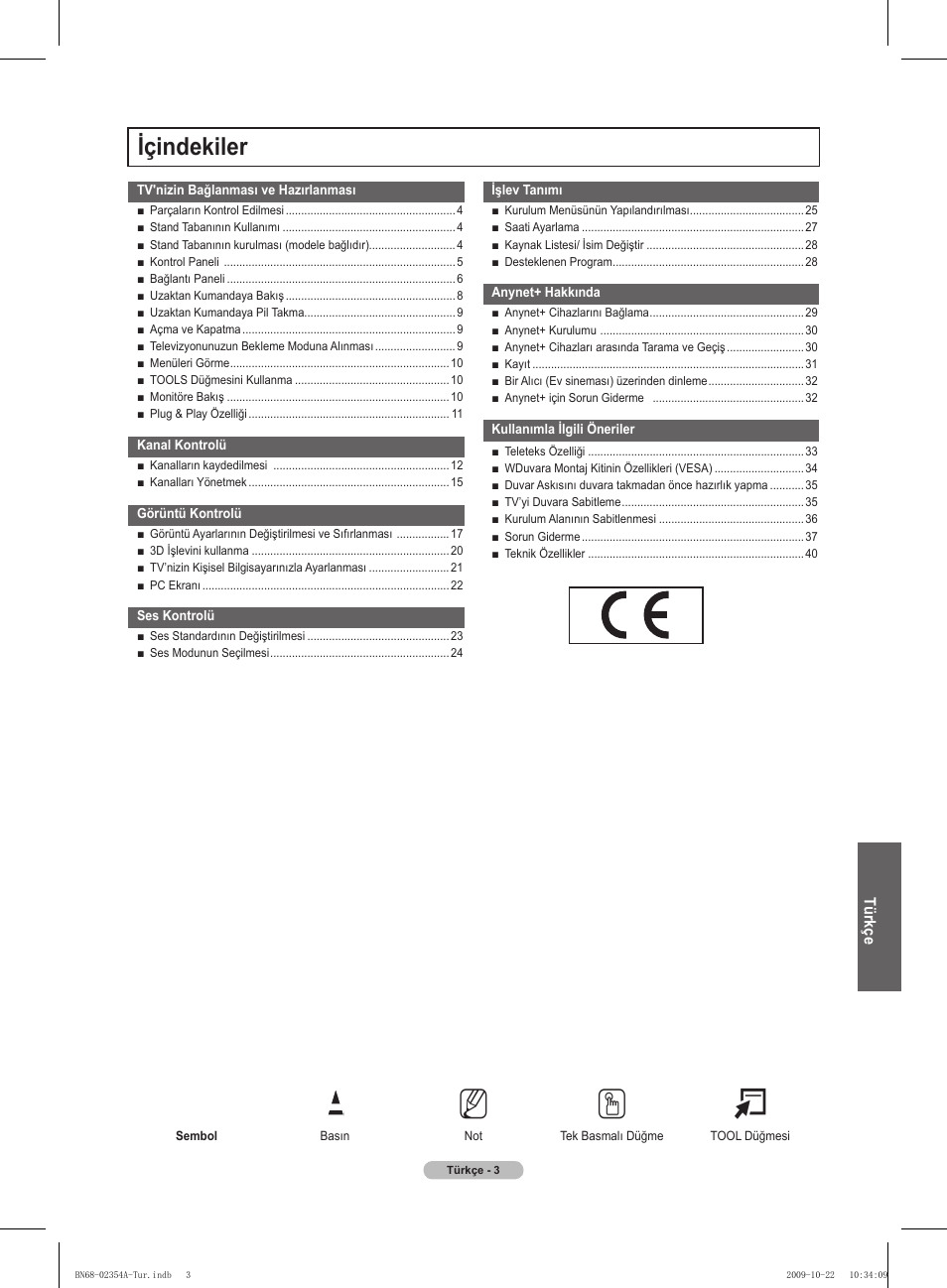 No t, Içindekiler | Samsung PS50B450B1W User Manual | Page 317 / 357