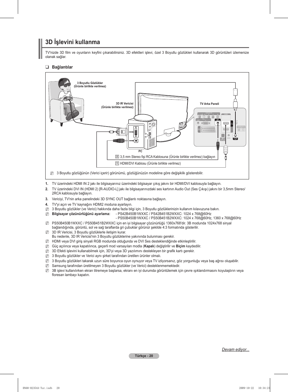 3d işlevini kullanma | Samsung PS50B450B1W User Manual | Page 334 / 357