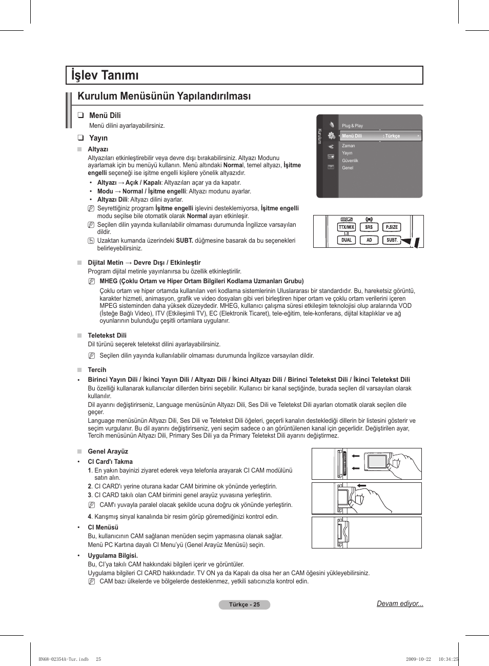 Işlev tanımı, Kurulum menüsünün yapılandırılması | Samsung PS50B450B1W User Manual | Page 339 / 357