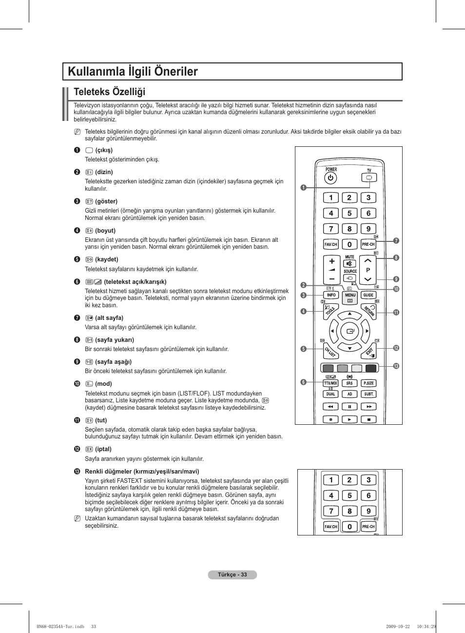 Kullanımla ilgili öneriler, Teleteks özelliği | Samsung PS50B450B1W User Manual | Page 347 / 357