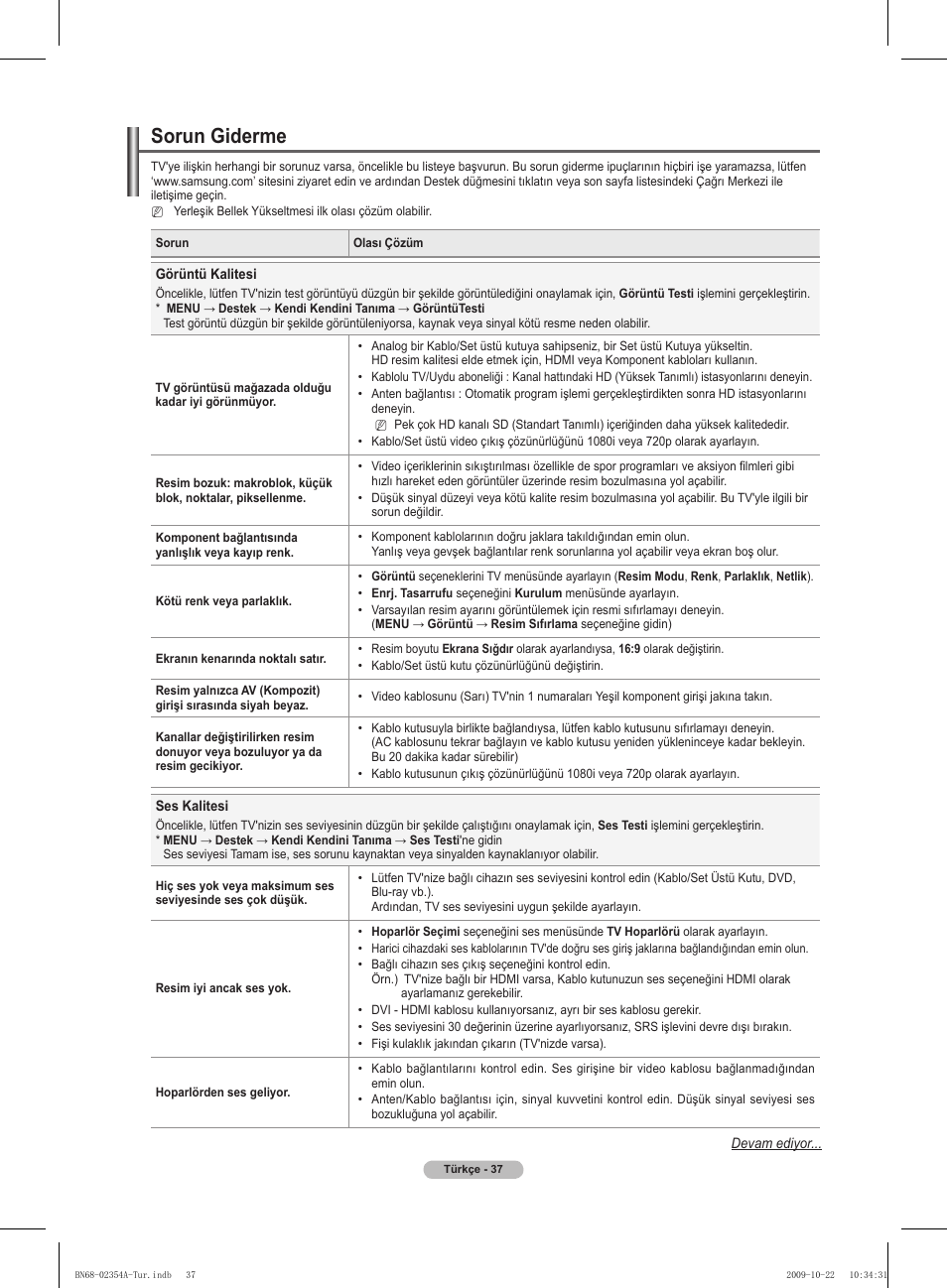 Sorun giderme | Samsung PS50B450B1W User Manual | Page 351 / 357
