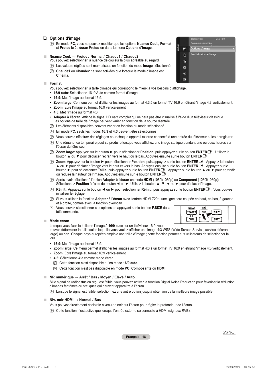 Options d'image | Samsung PS50B450B1W User Manual | Page 58 / 357