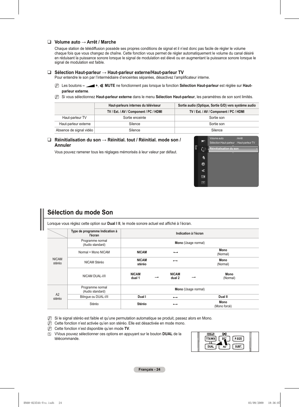 Sélection du mode son | Samsung PS50B450B1W User Manual | Page 64 / 357