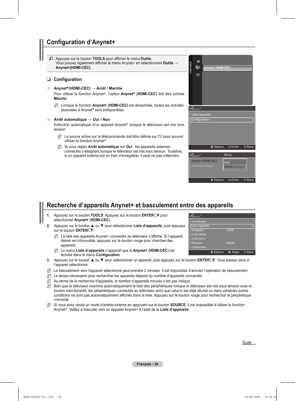 Configuration d’anynet, Configuration | Samsung PS50B450B1W User Manual | Page 70 / 357