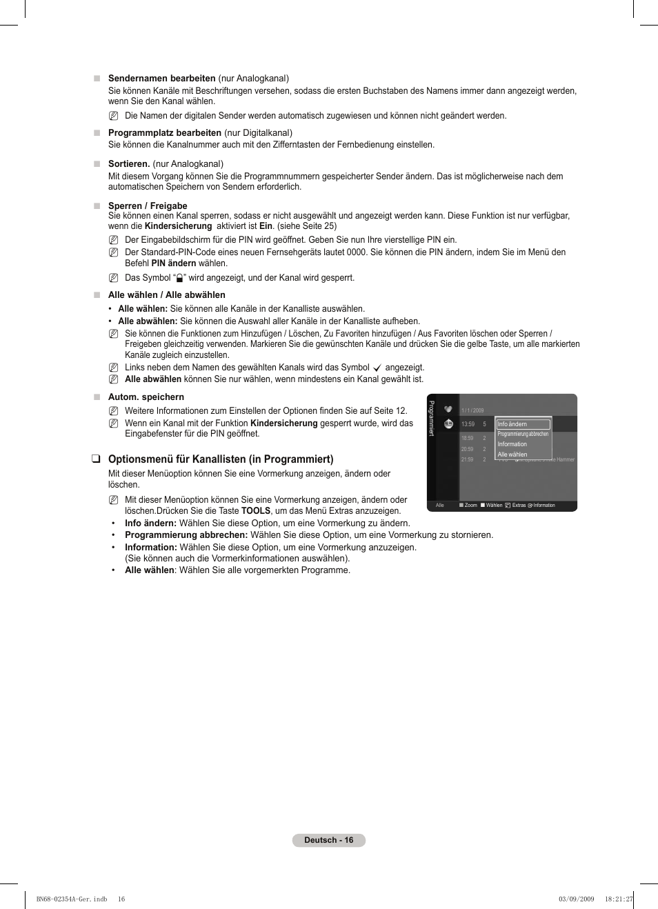 Optionsmenü für kanallisten (in programmiert) | Samsung PS50B450B1W User Manual | Page 95 / 357