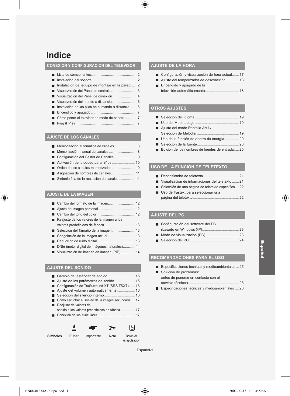 Indice | Samsung LE40S61B User Manual | Page 107 / 187