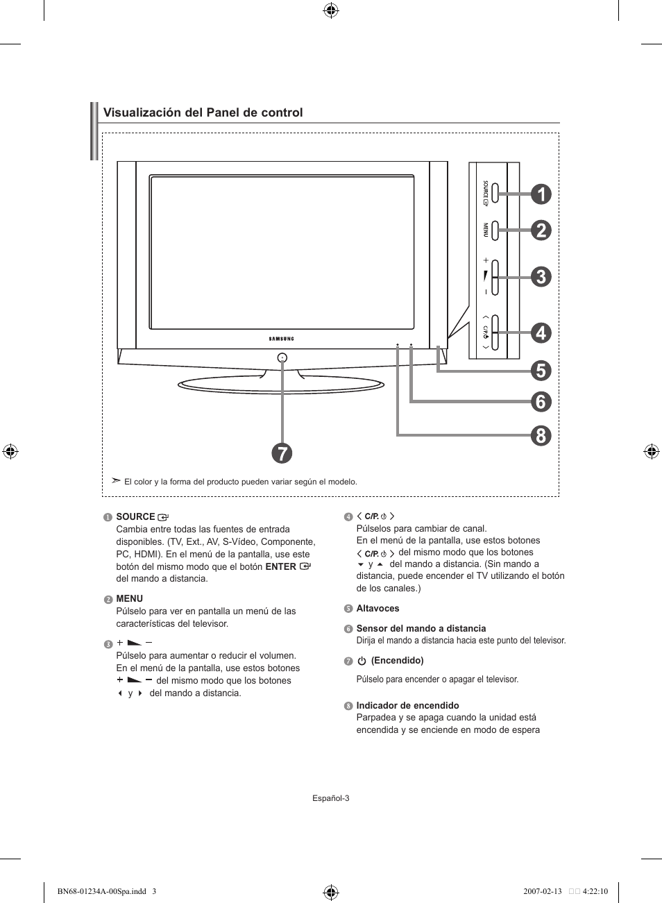 Visualización del panel de control | Samsung LE40S61B User Manual | Page 109 / 187