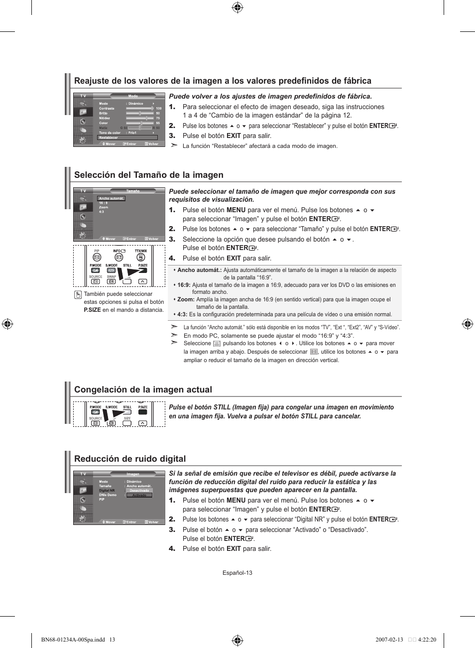 Reducción de ruido digital | Samsung LE40S61B User Manual | Page 119 / 187