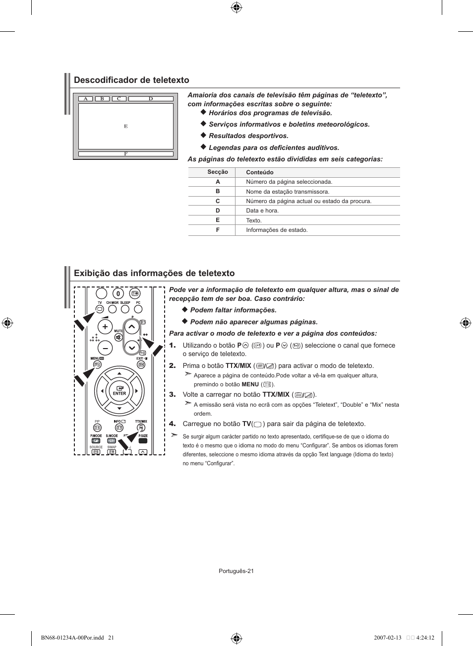 Descodificador de teletexto, Exibição das informações de teletexto | Samsung LE40S61B User Manual | Page 153 / 187