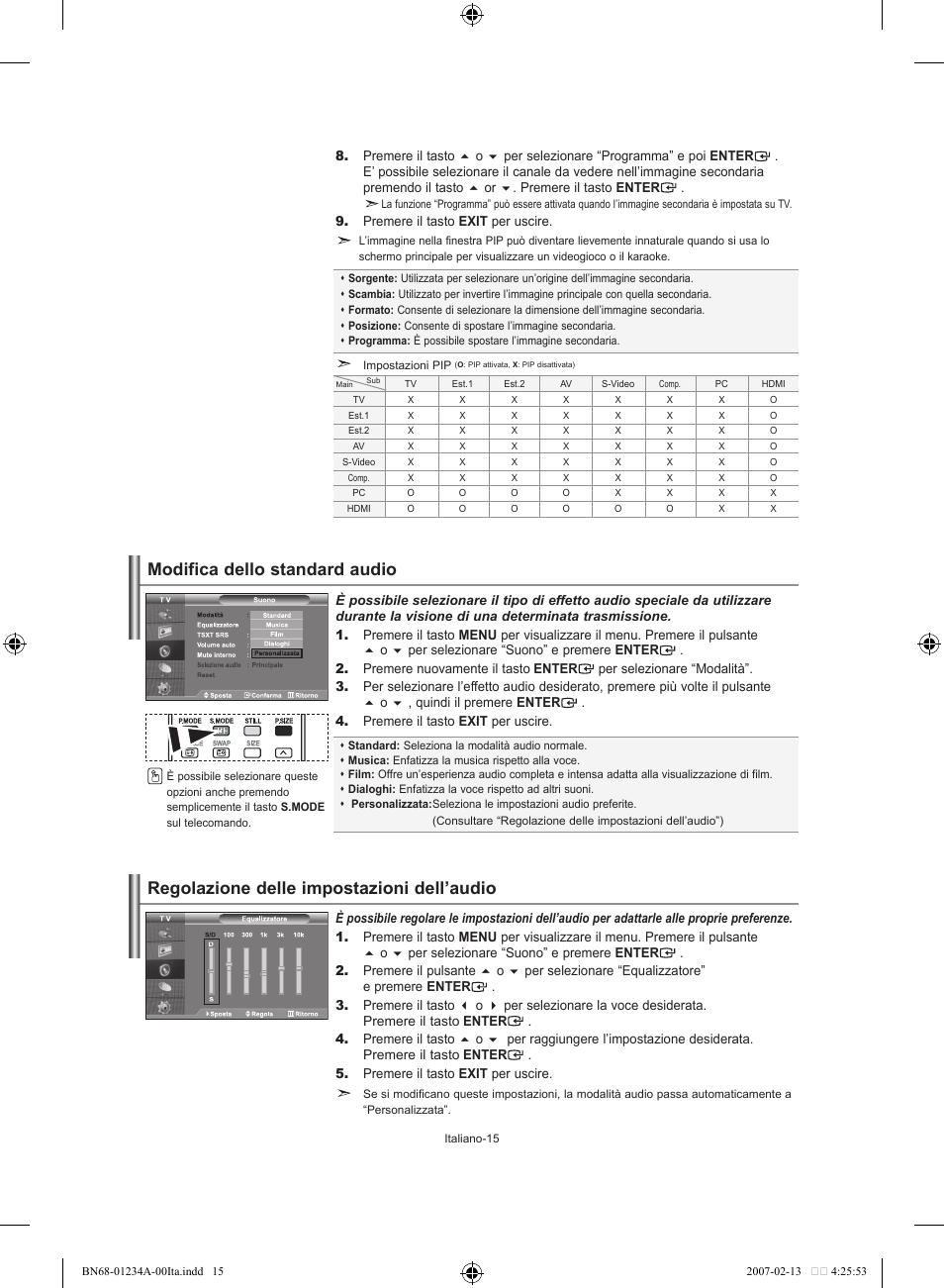 Modifica dello standard audio, Regolazione delle impostazioni dell’audio | Samsung LE40S61B User Manual | Page 173 / 187
