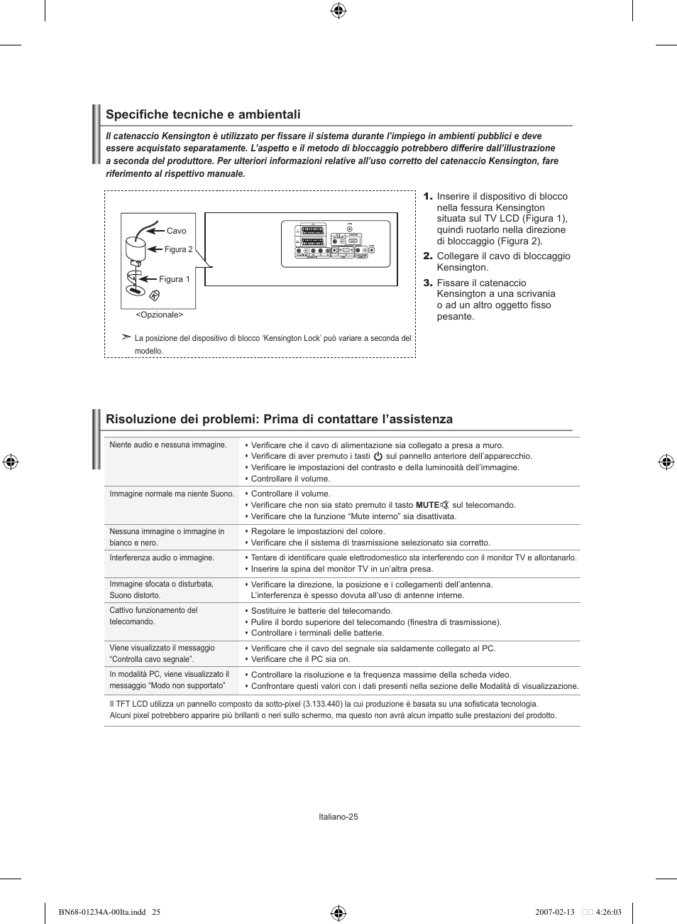 Specifiche tecniche e ambientali | Samsung LE40S61B User Manual | Page 183 / 187