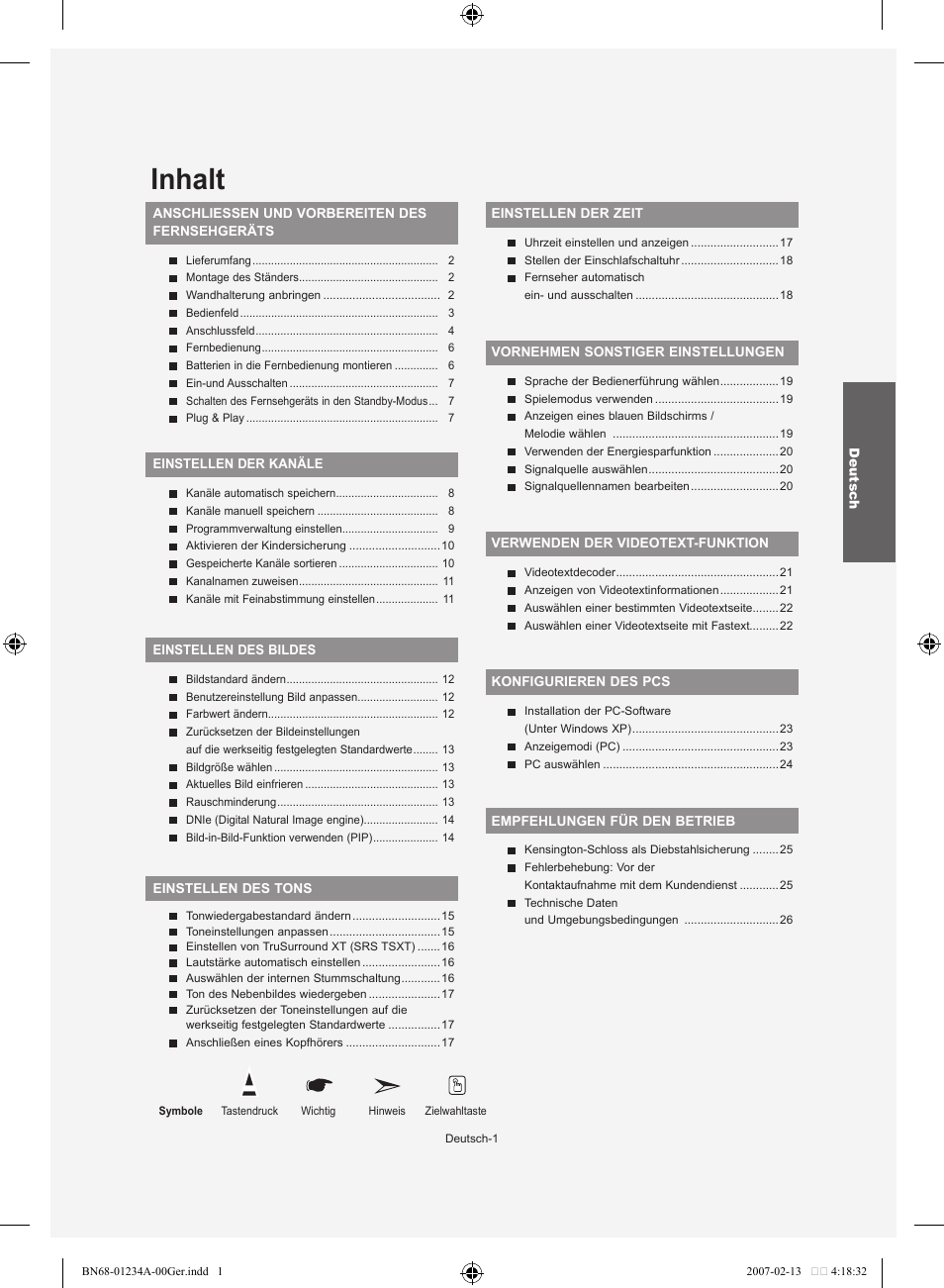 Inhalt | Samsung LE40S61B User Manual | Page 55 / 187