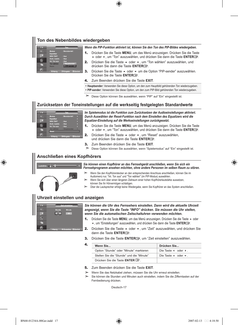 Ton des nebenbildes wiedergeben, Anschließen eines kopfhörers | Samsung LE40S61B User Manual | Page 71 / 187