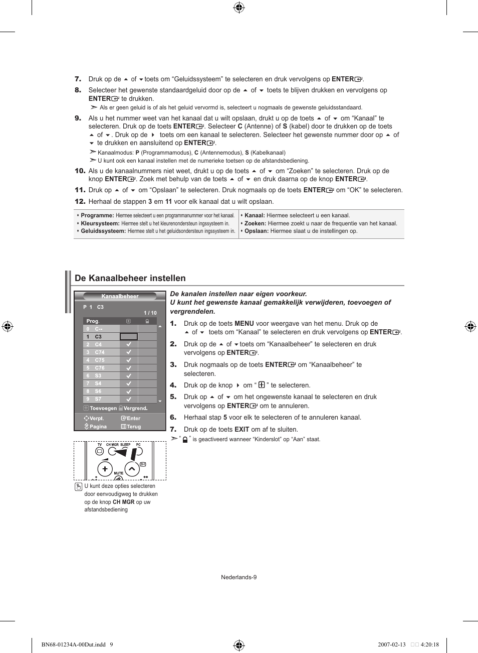 De kanaalbeheer instellen | Samsung LE40S61B User Manual | Page 89 / 187
