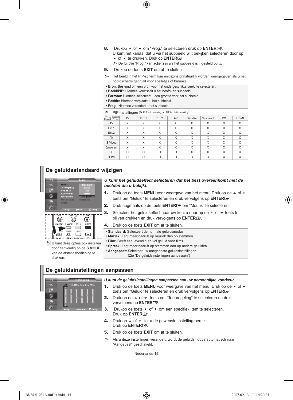 De geluidsstandaard wijzigen, De geluidsinstellingen aanpassen | Samsung LE40S61B User Manual | Page 95 / 187