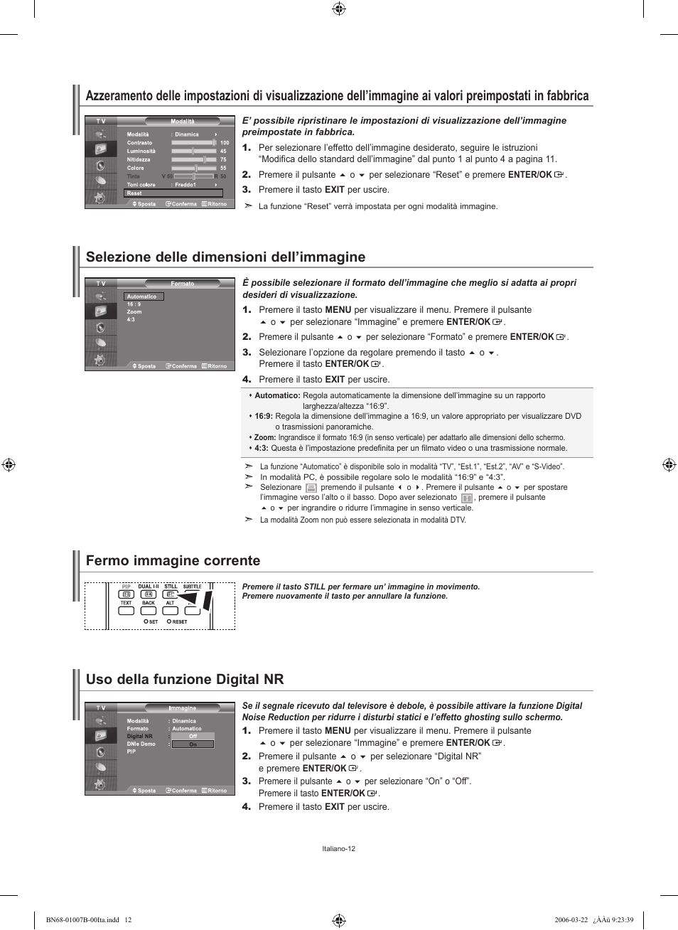 Uso della funzione digital nr, Fermo immagine corrente | Samsung LE40R73BD User Manual | Page 48 / 107