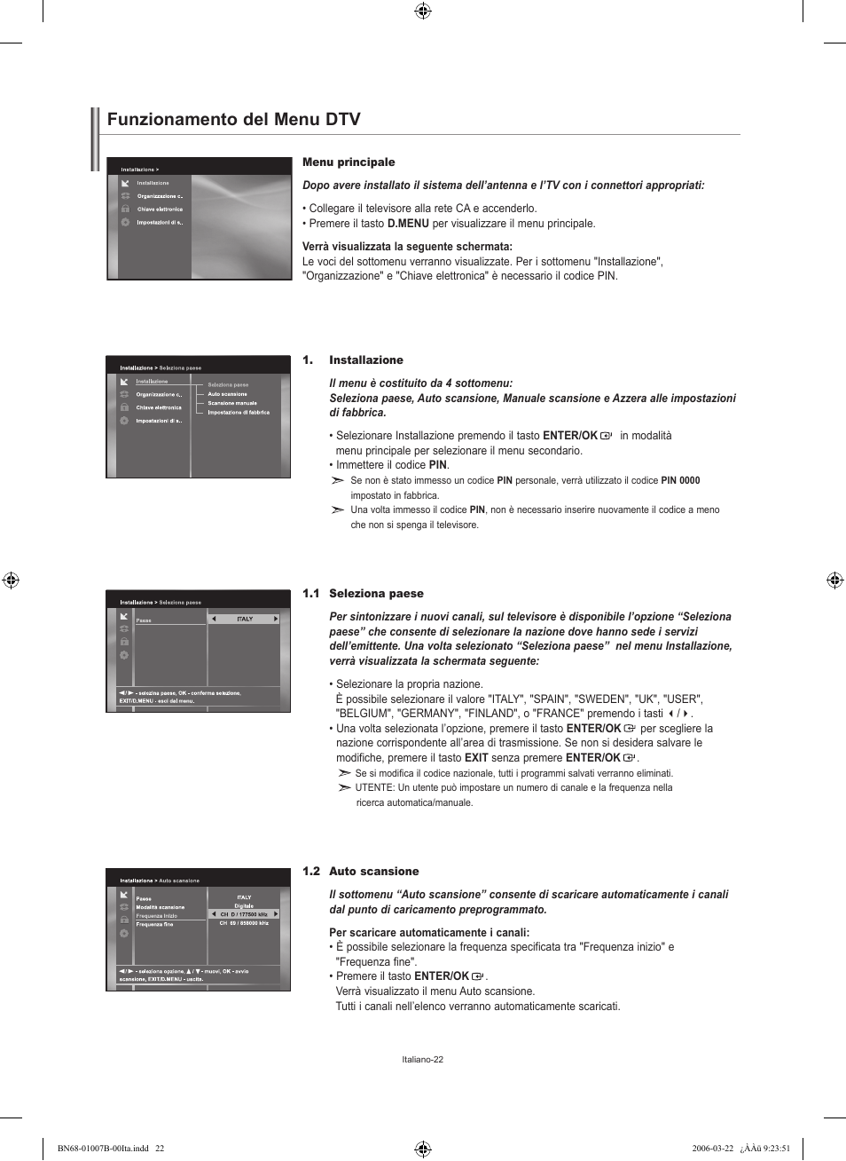 Funzionamento del menu dtv | Samsung LE40R73BD User Manual | Page 58 / 107