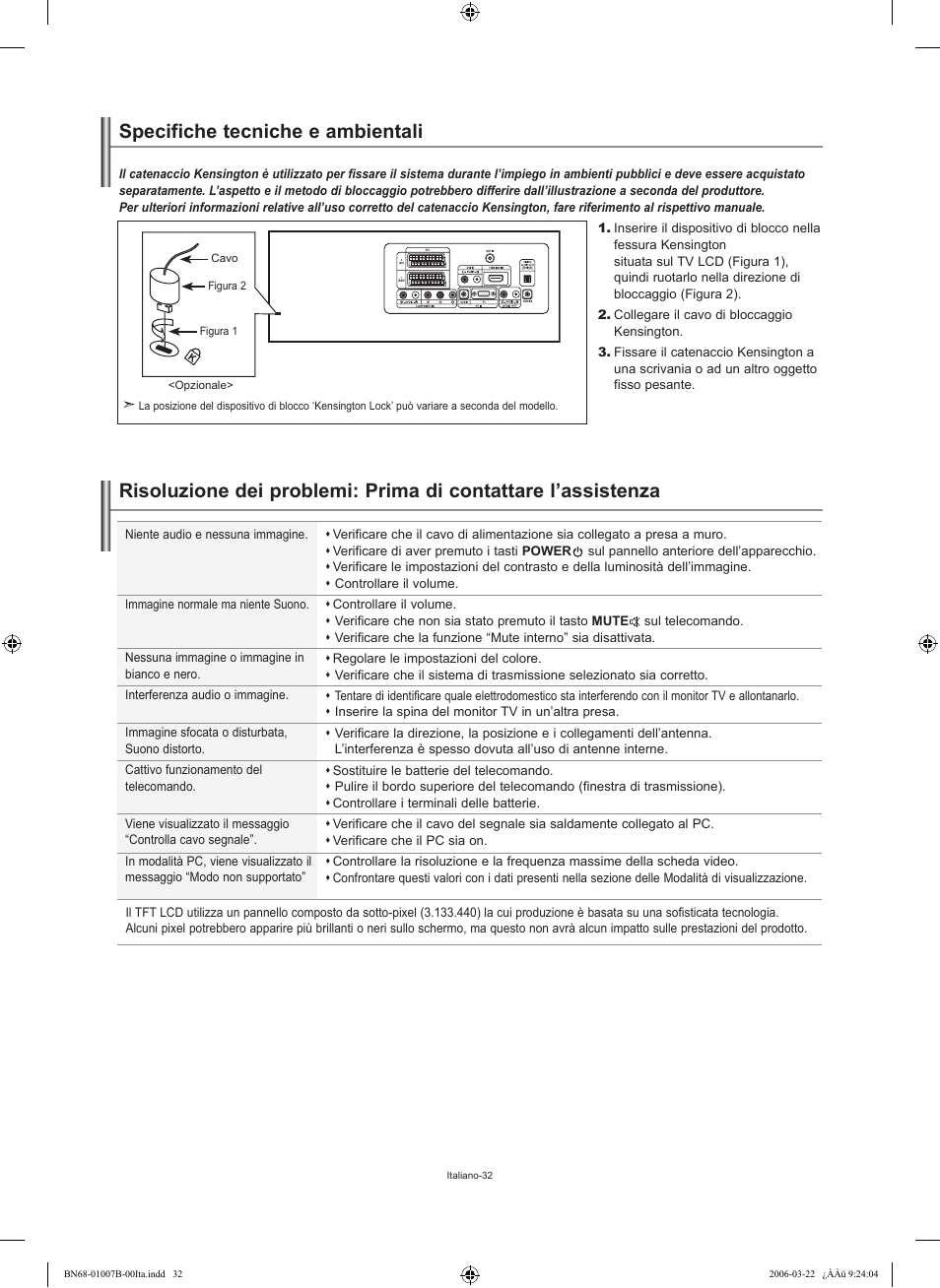 Specifiche tecniche e ambientali | Samsung LE40R73BD User Manual | Page 68 / 107