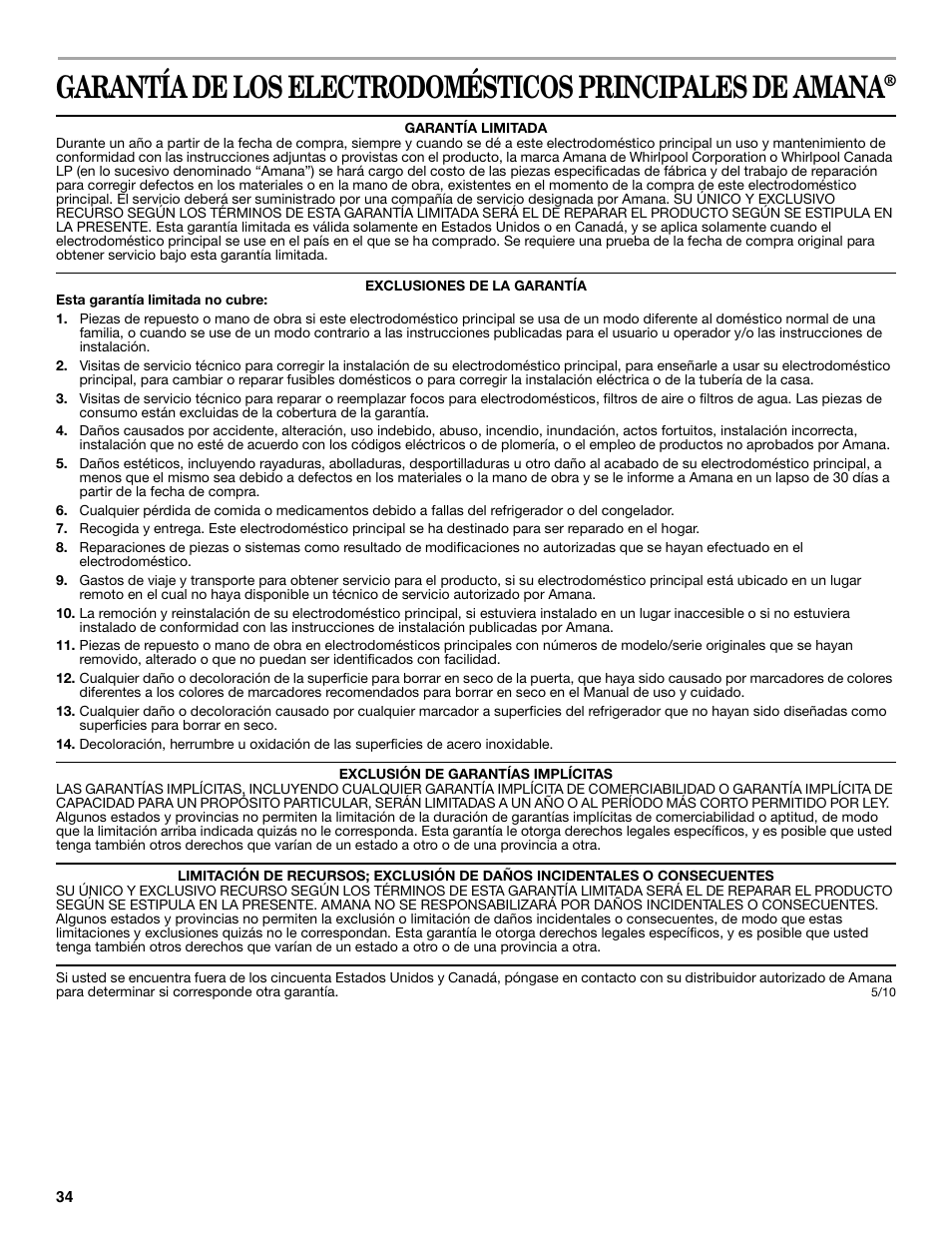 Amana W10321485A User Manual | Page 34 / 54