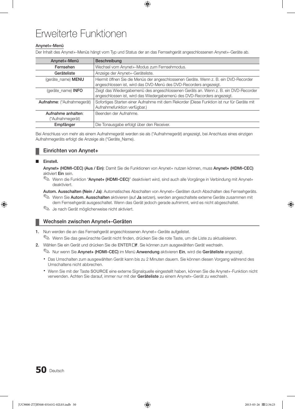 Erweiterte funktionen | Samsung UE40C9000SP User Manual | Page 180 / 195