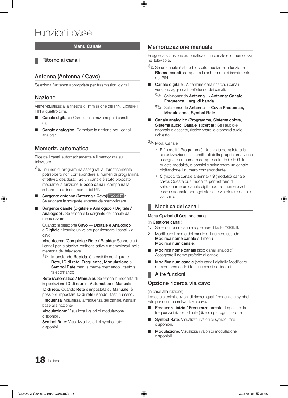 Funzioni base, Antenna (antenna / cavo), Nazione | Opzione ricerca via cavo | Samsung UE40C9000SP User Manual | Page 82 / 195
