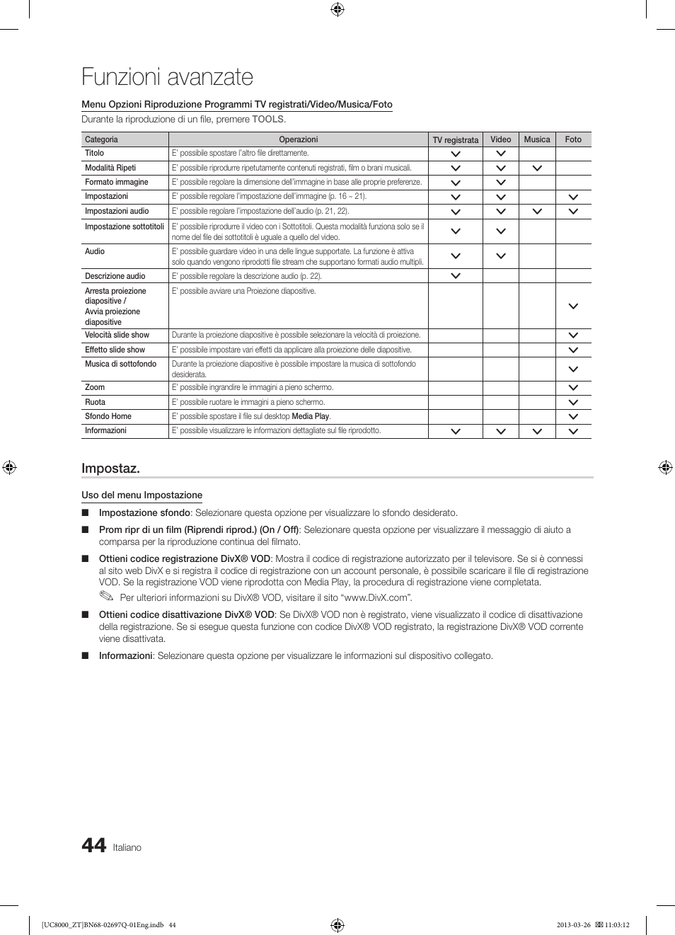 Funzioni avanzate, Impostaz | Samsung UE55C8000XP User Manual | Page 108 / 193