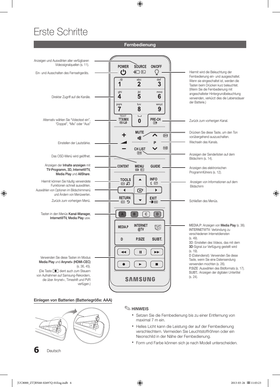Erste schritte | Samsung UE55C8000XP User Manual | Page 134 / 193