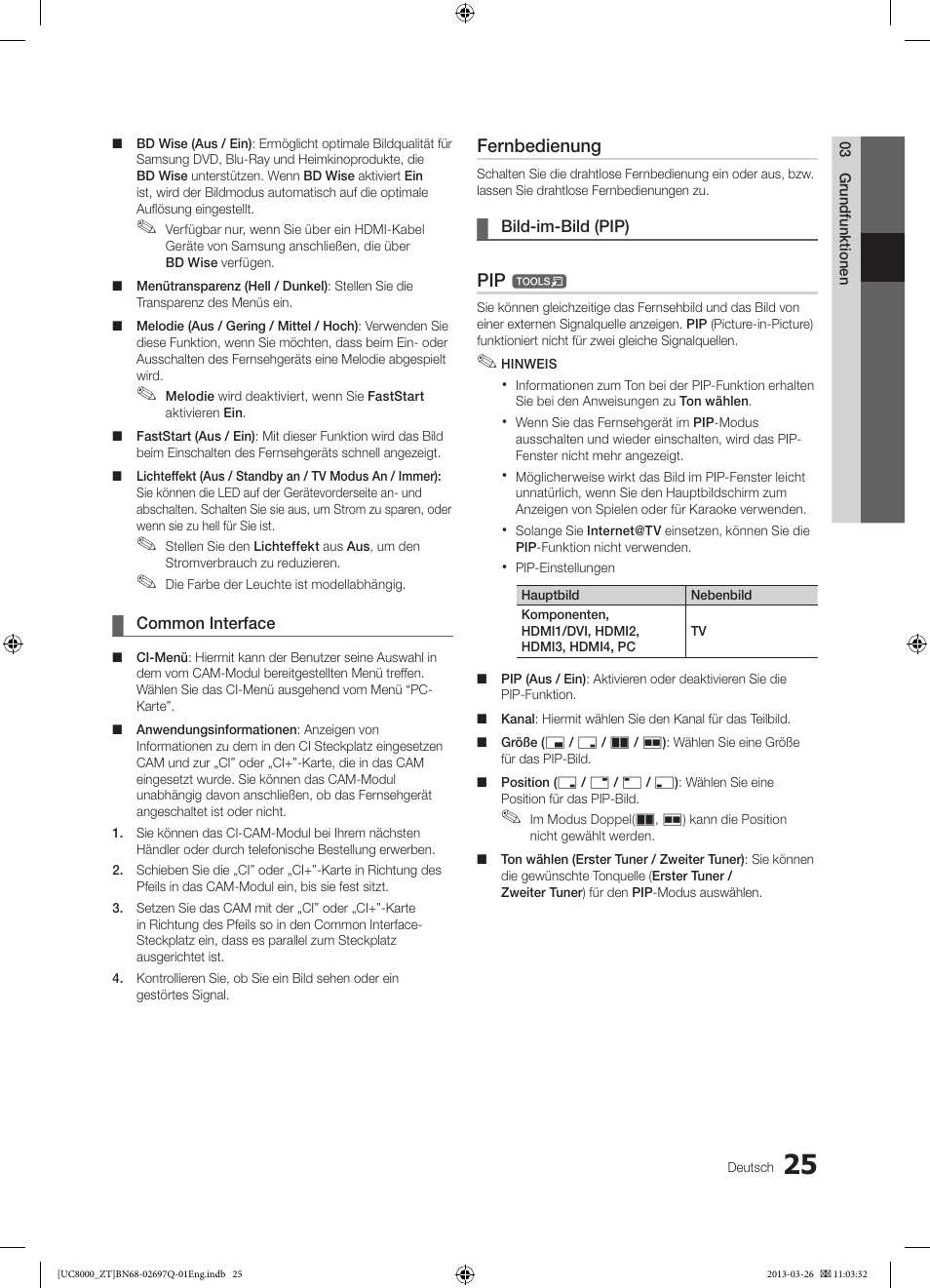 Fernbedienung | Samsung UE55C8000XP User Manual | Page 153 / 193