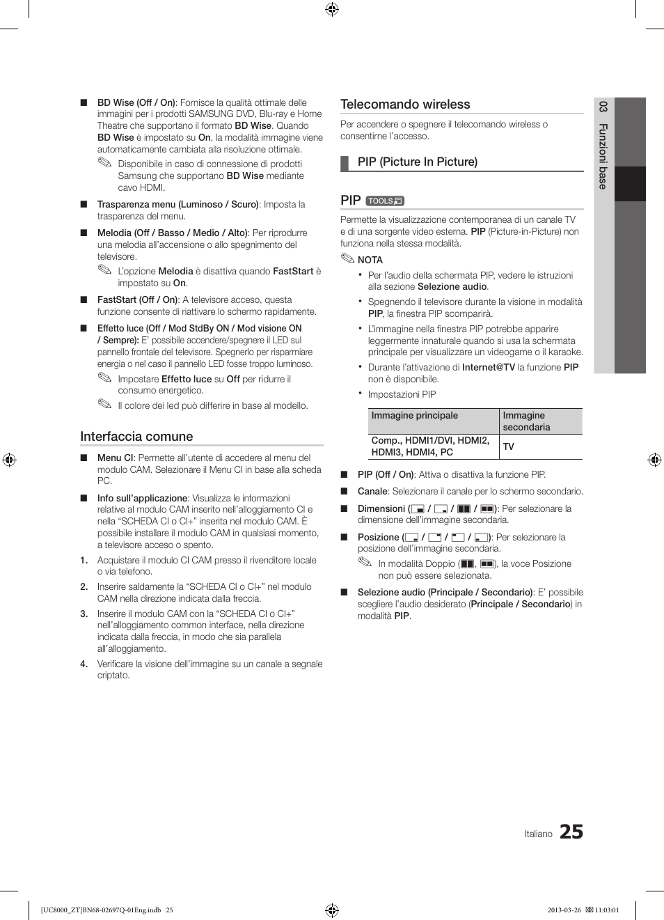 Interfaccia comune, Telecomando wireless | Samsung UE55C8000XP User Manual | Page 89 / 193