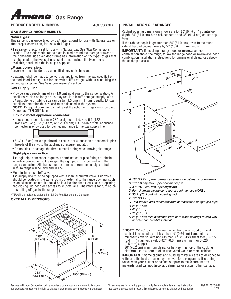 Amana AGR3300XD User Manual | 1 page