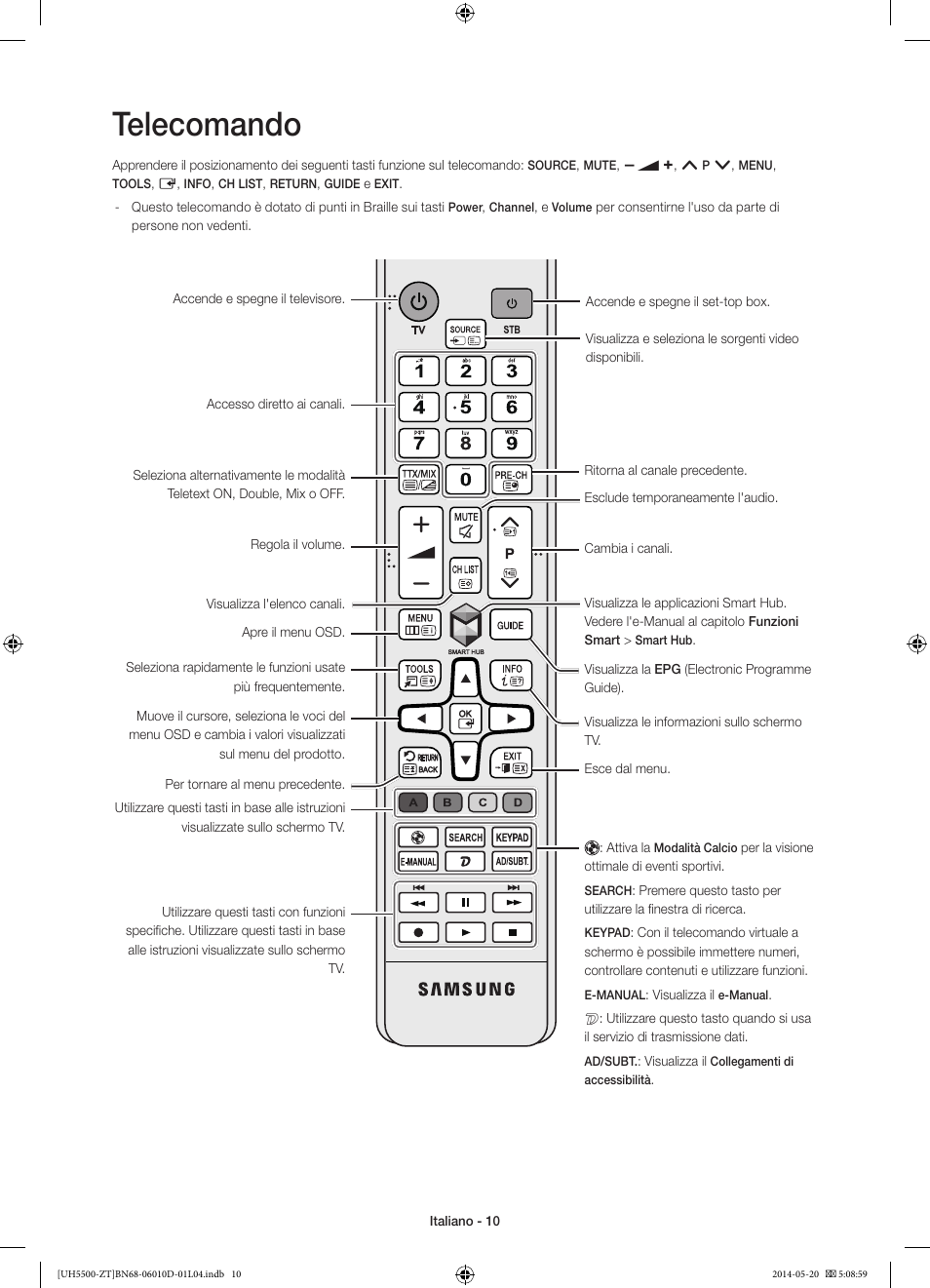 Telecomando | Samsung UE50H5500AY User Manual | Page 30 / 61
