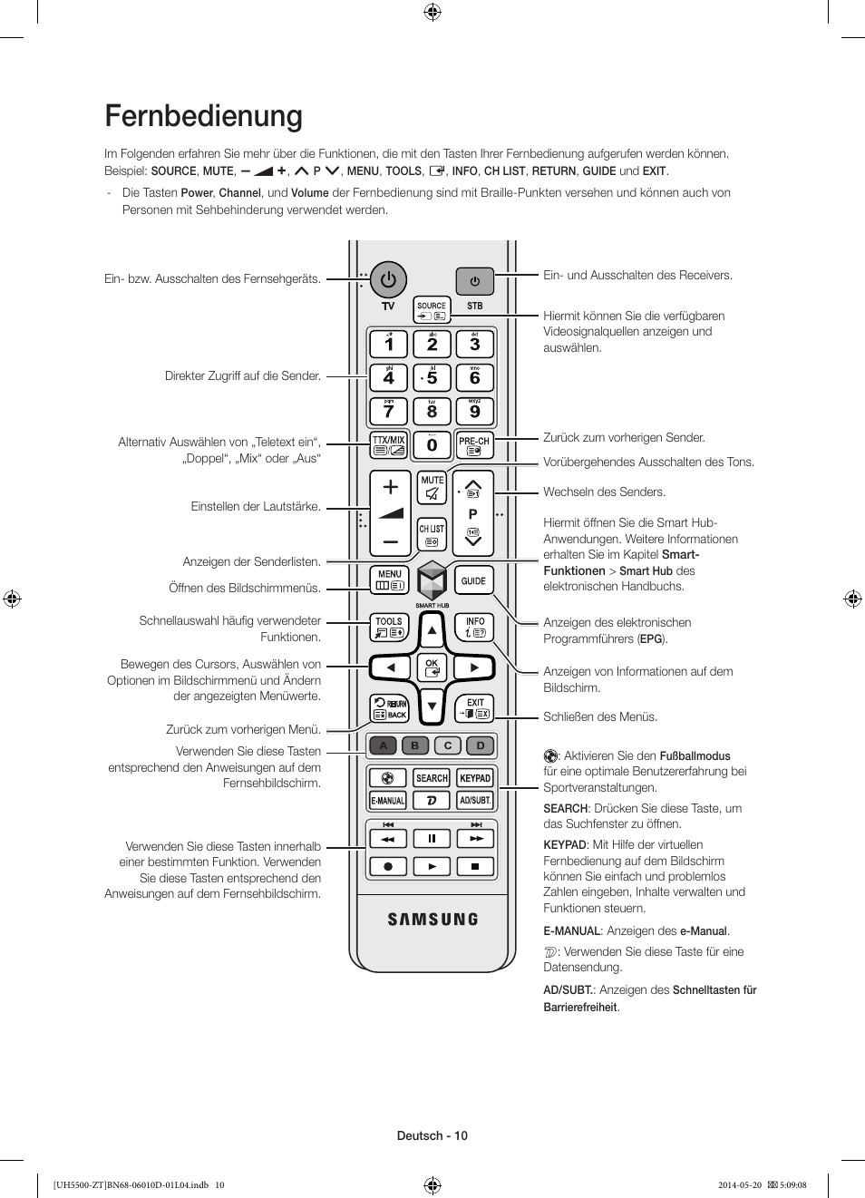 Fernbedienung | Samsung UE50H5500AY User Manual | Page 50 / 61