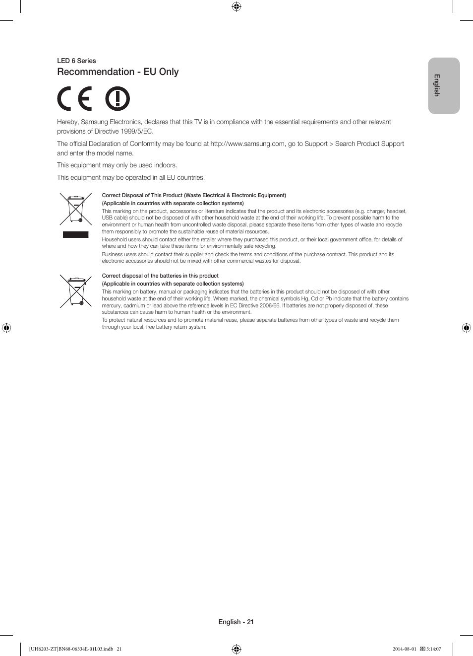 Recommendation - eu only | Samsung UE32H5303AK User Manual | Page 21 / 61