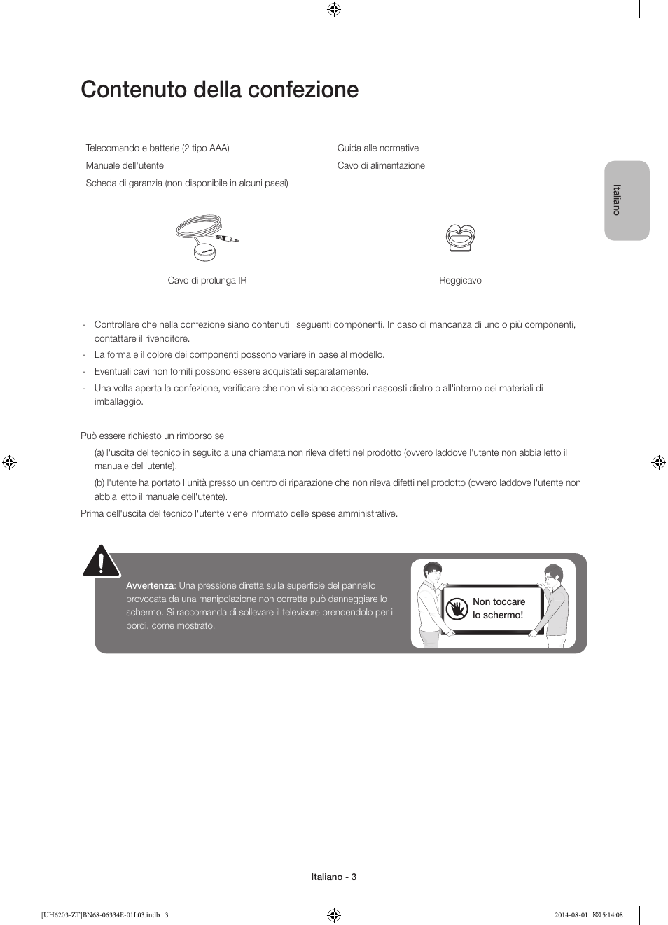 Contenuto della confezione | Samsung UE32H5303AK User Manual | Page 23 / 61