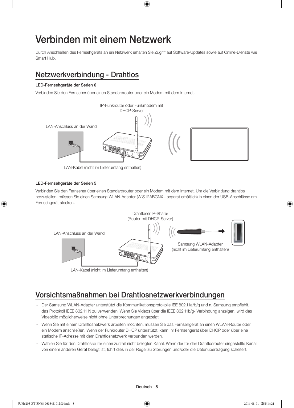 Verbinden mit einem netzwerk, Netzwerkverbindung - drahtlos | Samsung UE32H5303AK User Manual | Page 48 / 61