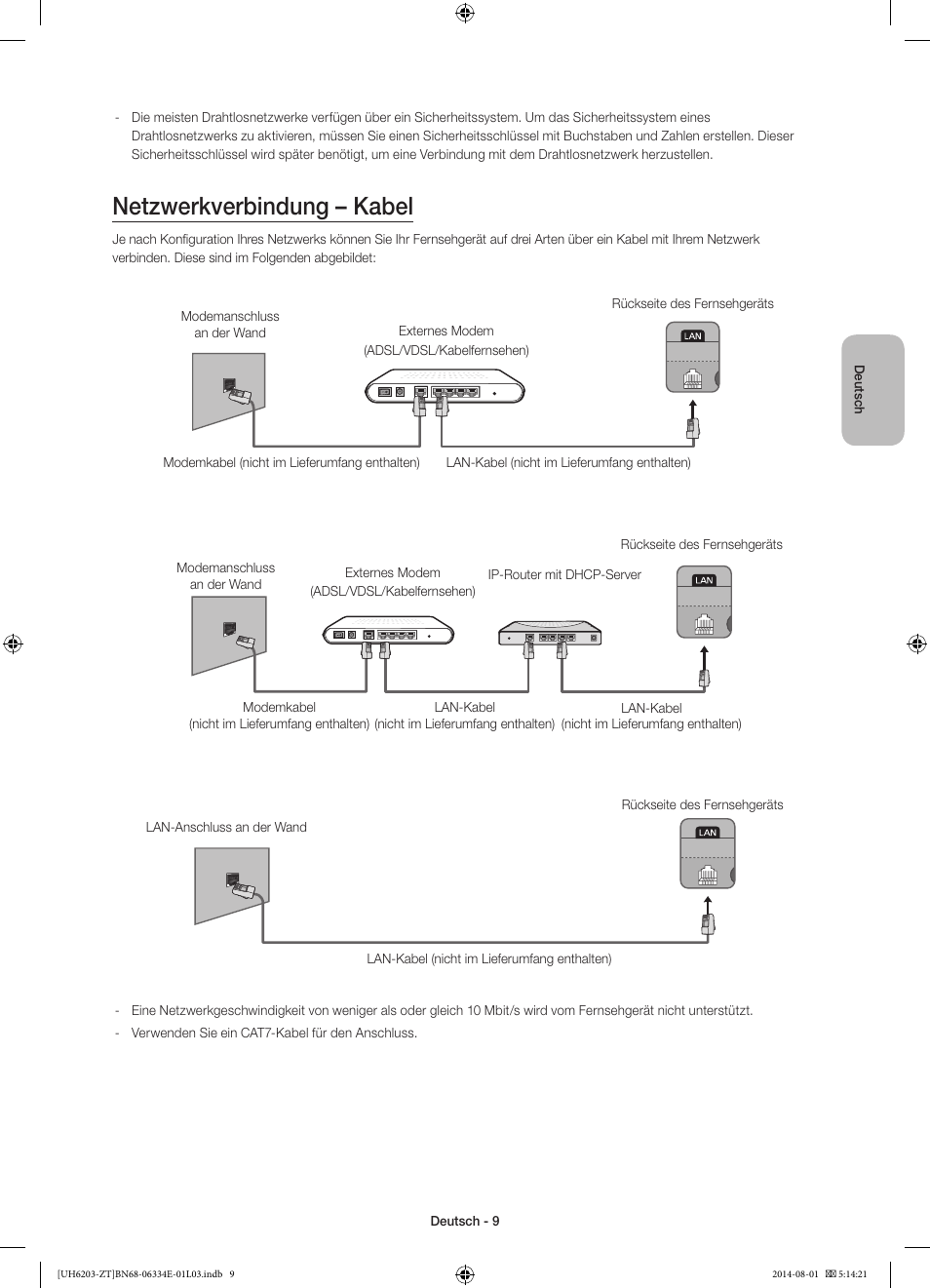Netzwerkverbindung – kabel | Samsung UE32H5303AK User Manual | Page 49 / 61