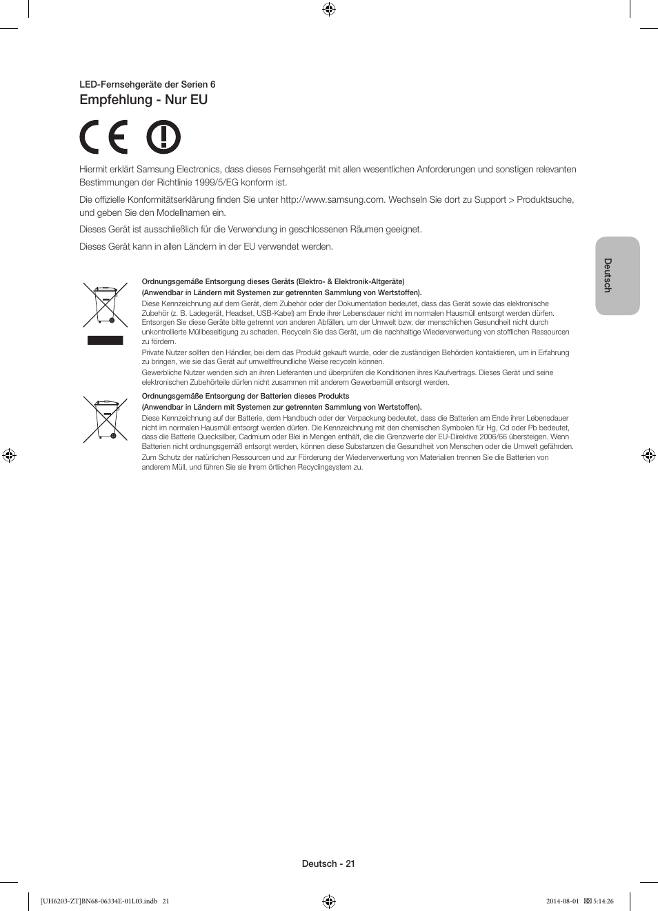 Empfehlung - nur eu | Samsung UE32H5303AK User Manual | Page 61 / 61