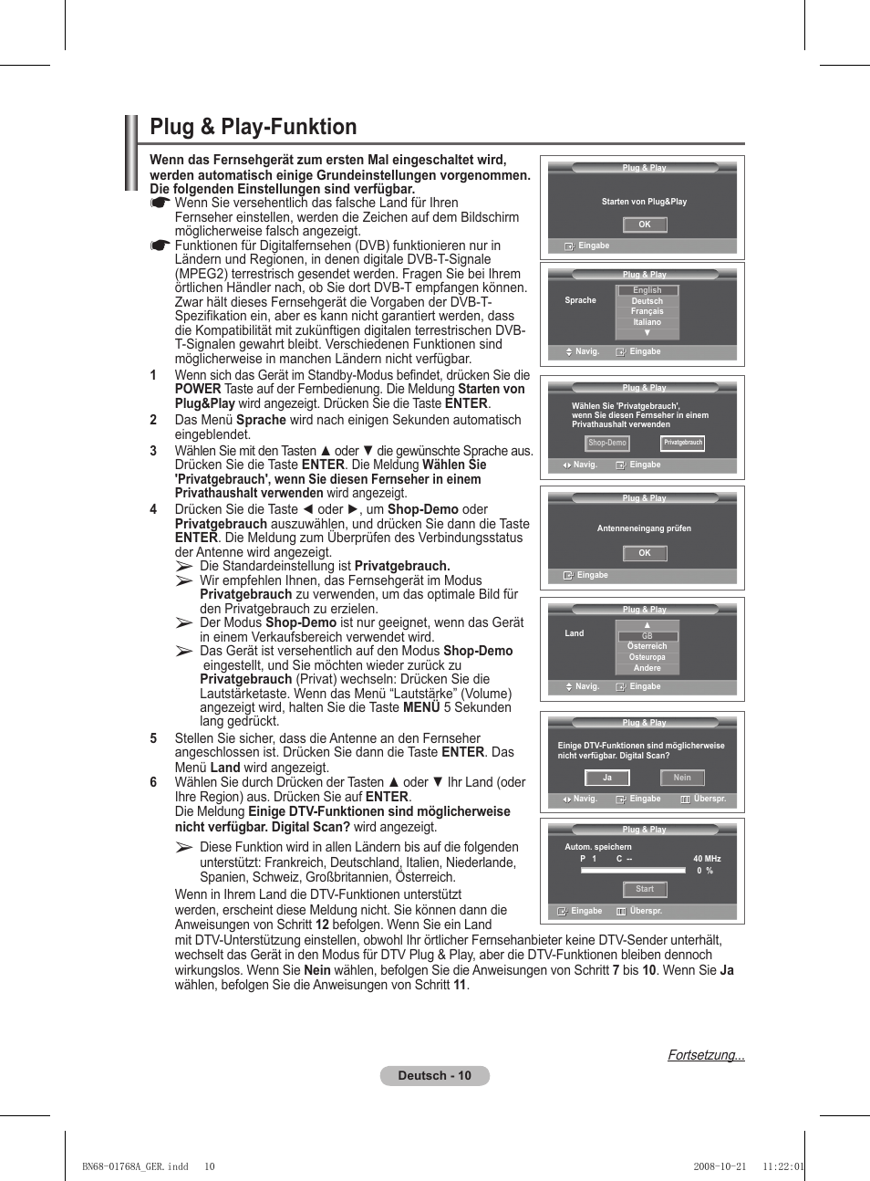 Plug & play-funktion | Samsung PS58A656T1F User Manual | Page 137 / 567