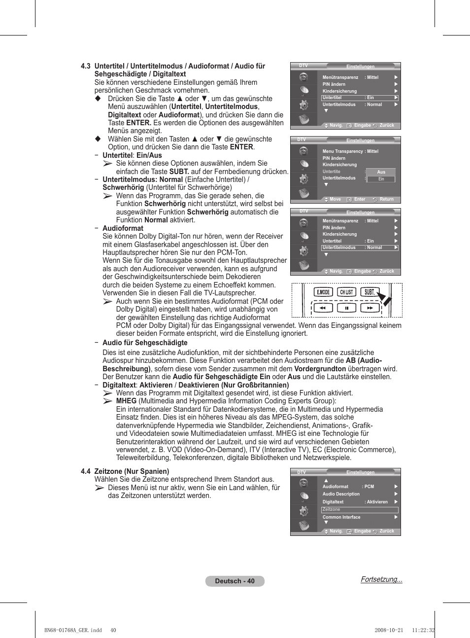 Fortsetzung | Samsung PS58A656T1F User Manual | Page 167 / 567