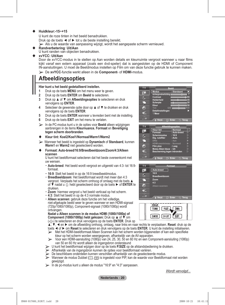 Afbeeldingsopties | Samsung PS58A656T1F User Manual | Page 210 / 567