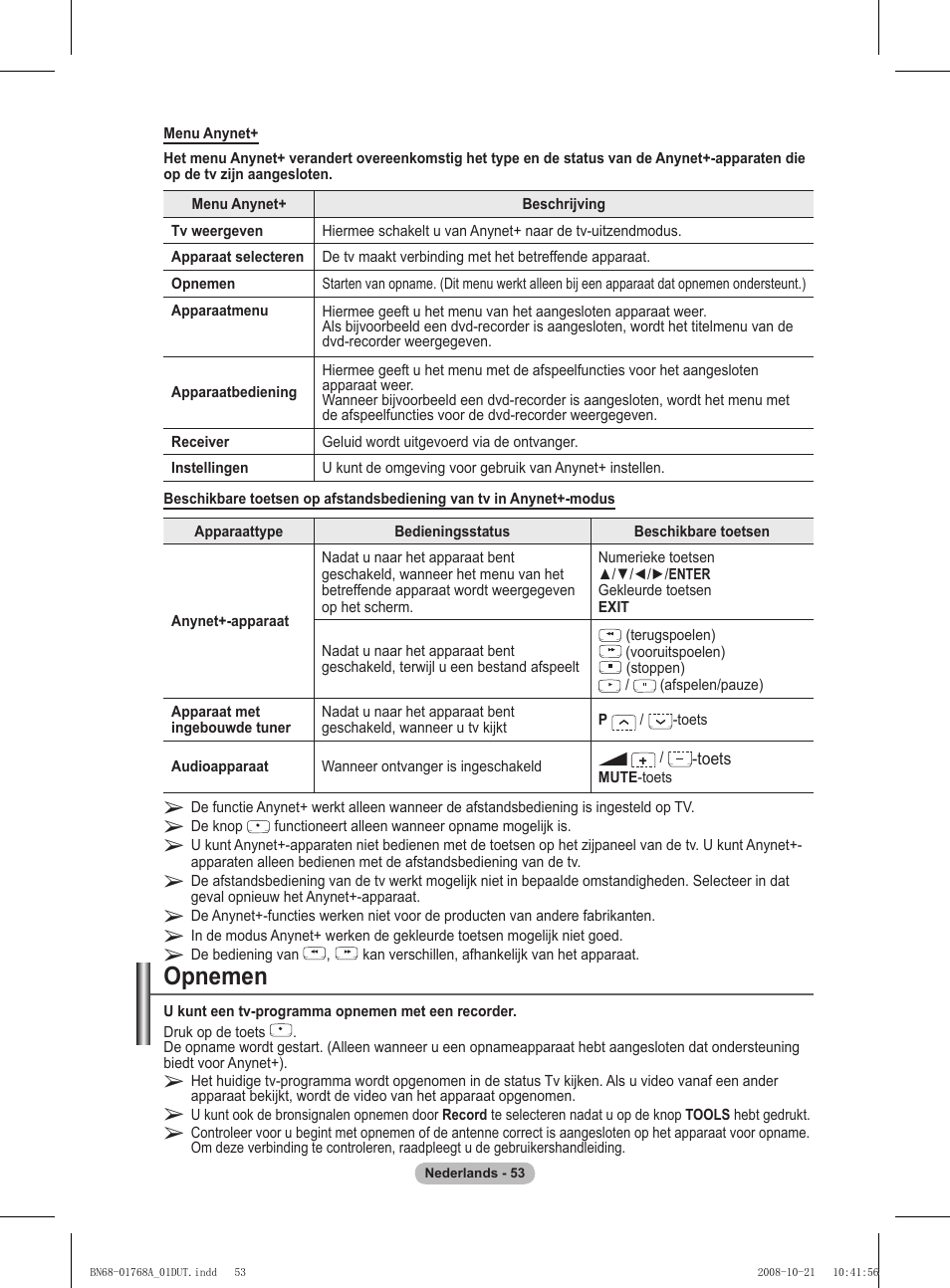 Opnemen | Samsung PS58A656T1F User Manual | Page 243 / 567