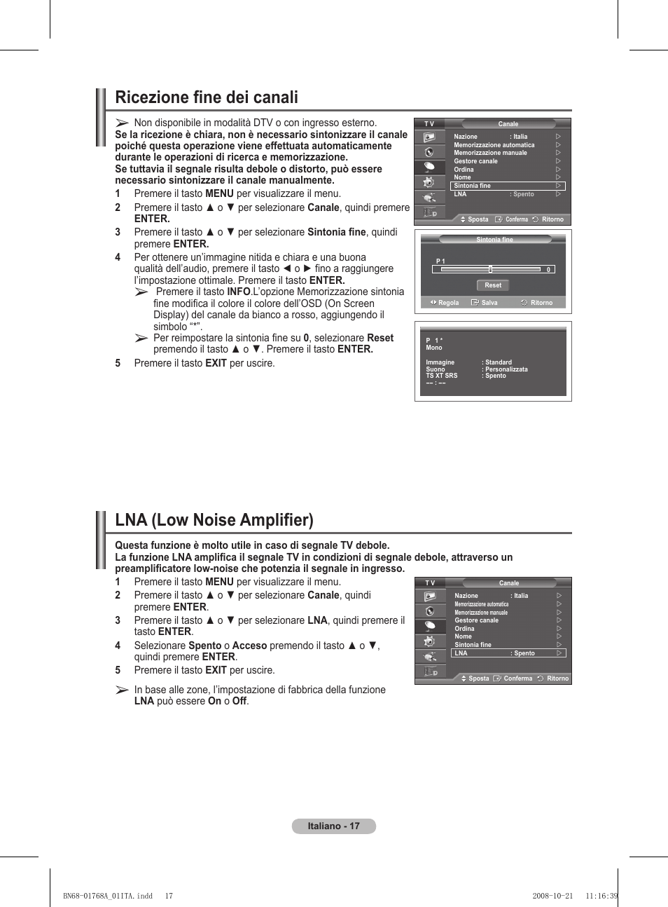Ricezione fine dei canali, Lna (low noise amplifier) | Samsung PS58A656T1F User Manual | Page 269 / 567