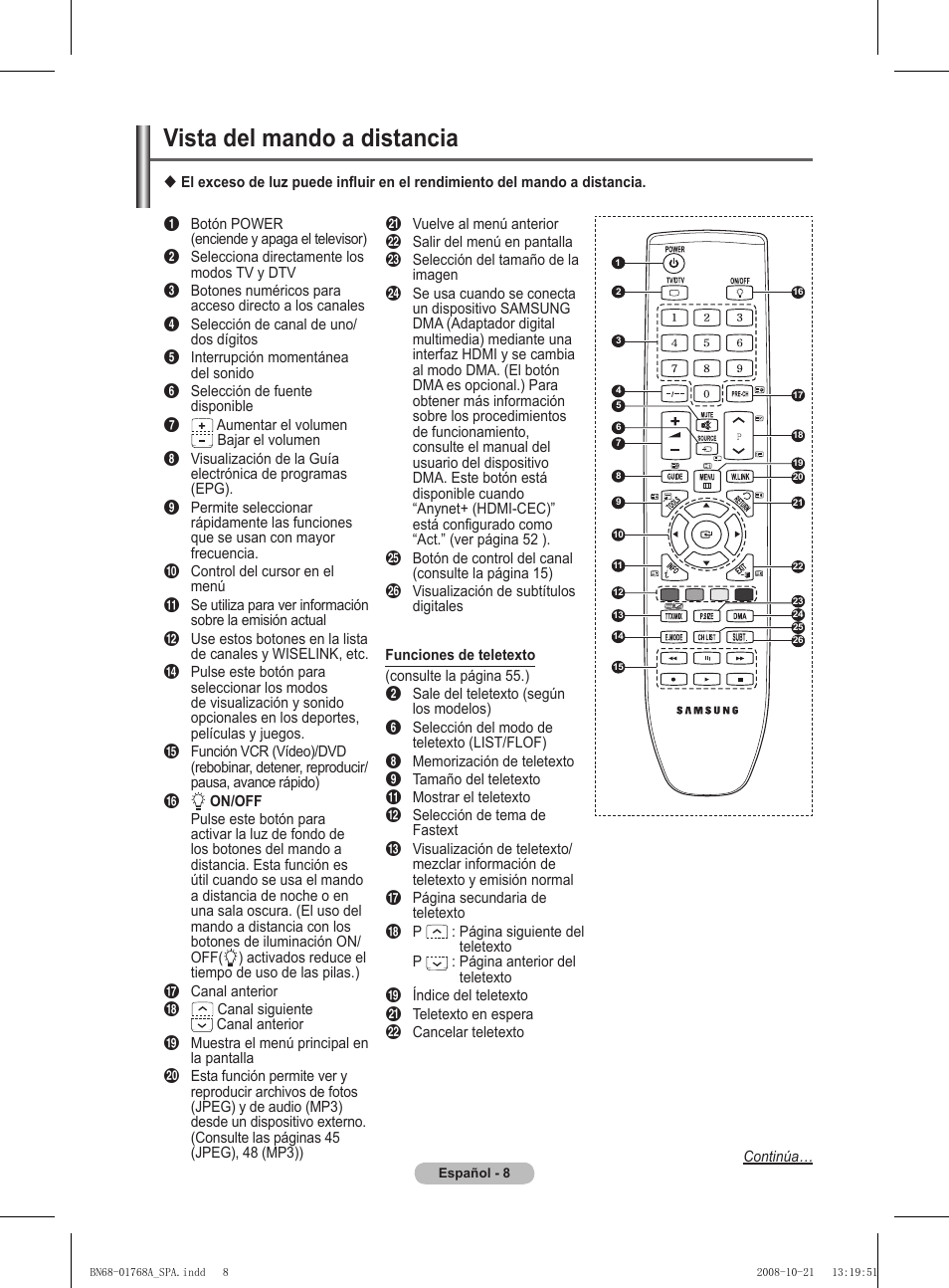 Vista del mando a distancia | Samsung PS58A656T1F User Manual | Page 323 / 567