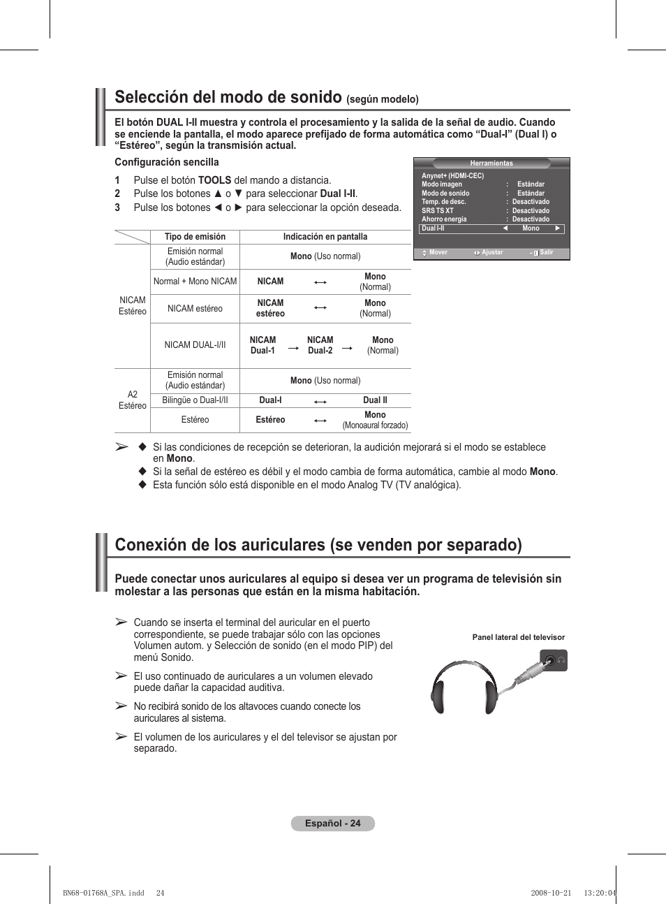 Selección del modo de sonido | Samsung PS58A656T1F User Manual | Page 339 / 567