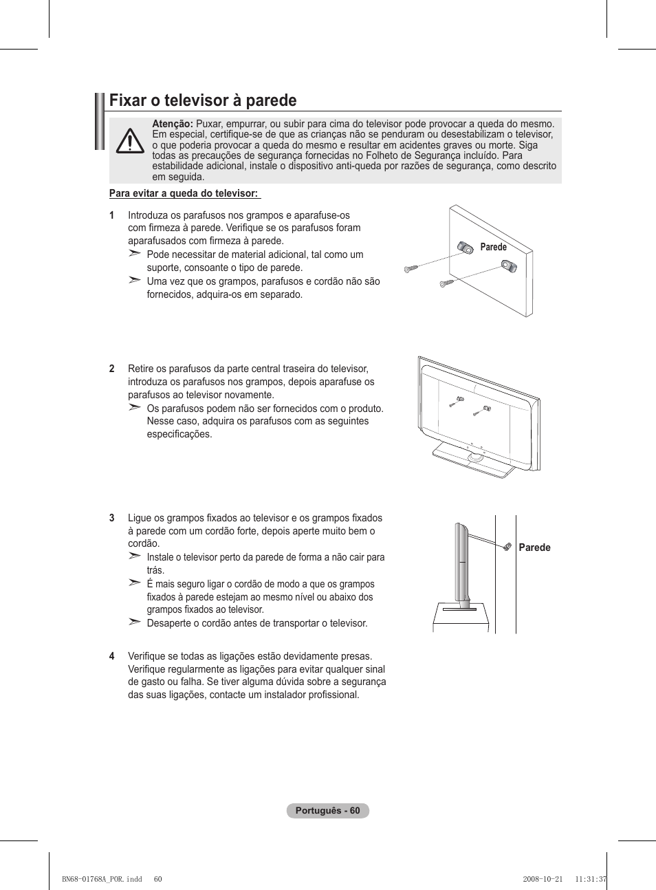 Fixar o televisor à parede | Samsung PS58A656T1F User Manual | Page 437 / 567