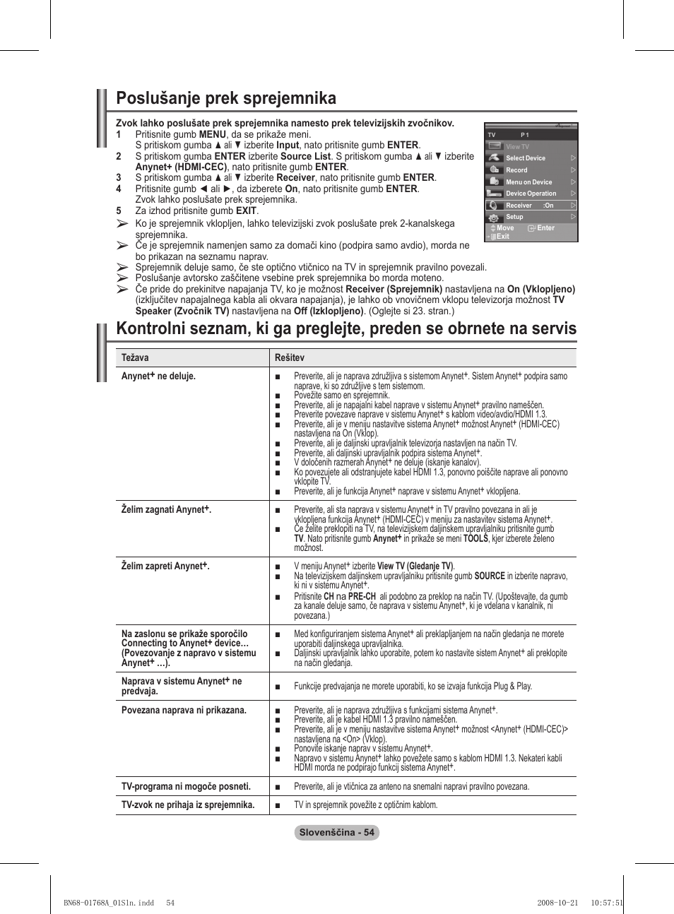 Poslušanje prek sprejemnika | Samsung PS58A656T1F User Manual | Page 494 / 567