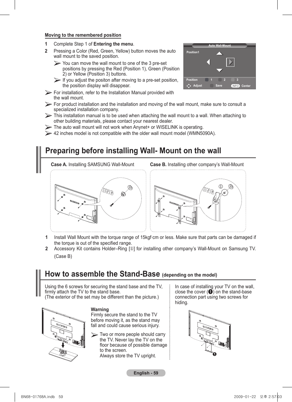 How to assemble the stand-base | Samsung PS58A656T1F User Manual | Page 59 / 567