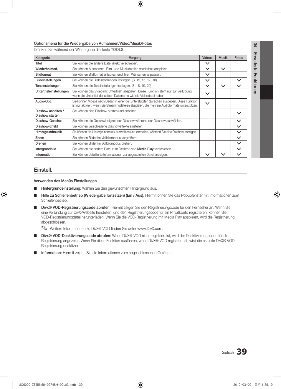 Einstell | Samsung UE32C6000RP User Manual | Page 149 / 165