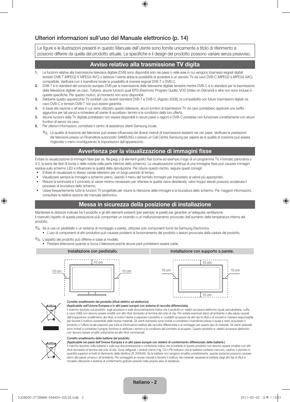 Avviso relativo alla trasmissione tv digita | Samsung UE46D8000YQ User Manual | Page 22 / 64