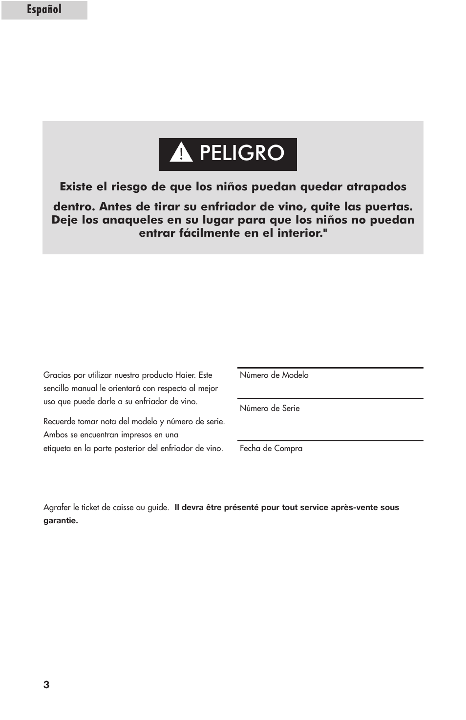 Peligro | Amana AWCE50ARS User Manual | Page 31 / 44